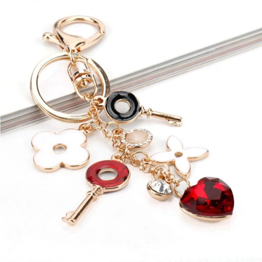 Louis Vuitton Style Flower Charms, Keys and Heart Keychain/Bag Charm NWT